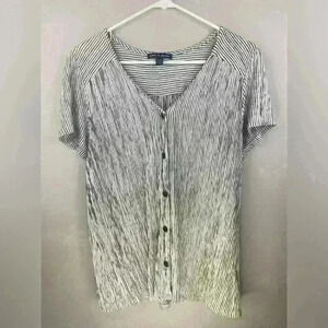Cable & Guage Women's Black and White Short Sleeve Button‎ Up Shirt Size L